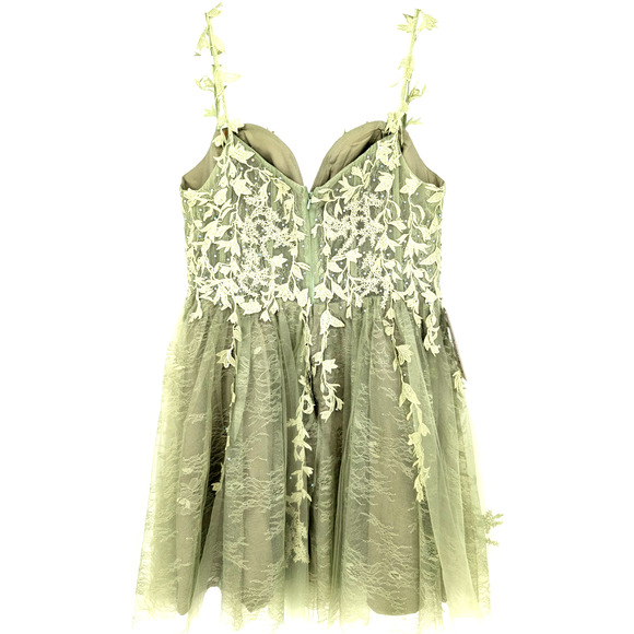 Sage Green Coquette Forest Fairy Lace Tulle Sheer Embellished Corset Dress 18 - Picture 3 of 15
